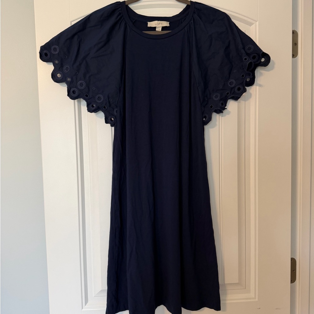 LOFT Dark Blue Eyelet Sleeve Mini Dress